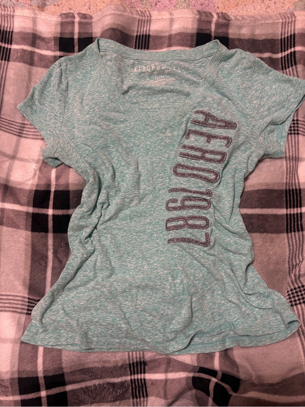 Aeropostale Mint Heather V-Neck Graphic Tee